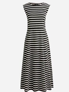 J. Crew Black & White Striped Cap Sleeve A-Line Midi Dress - Size L - NWT